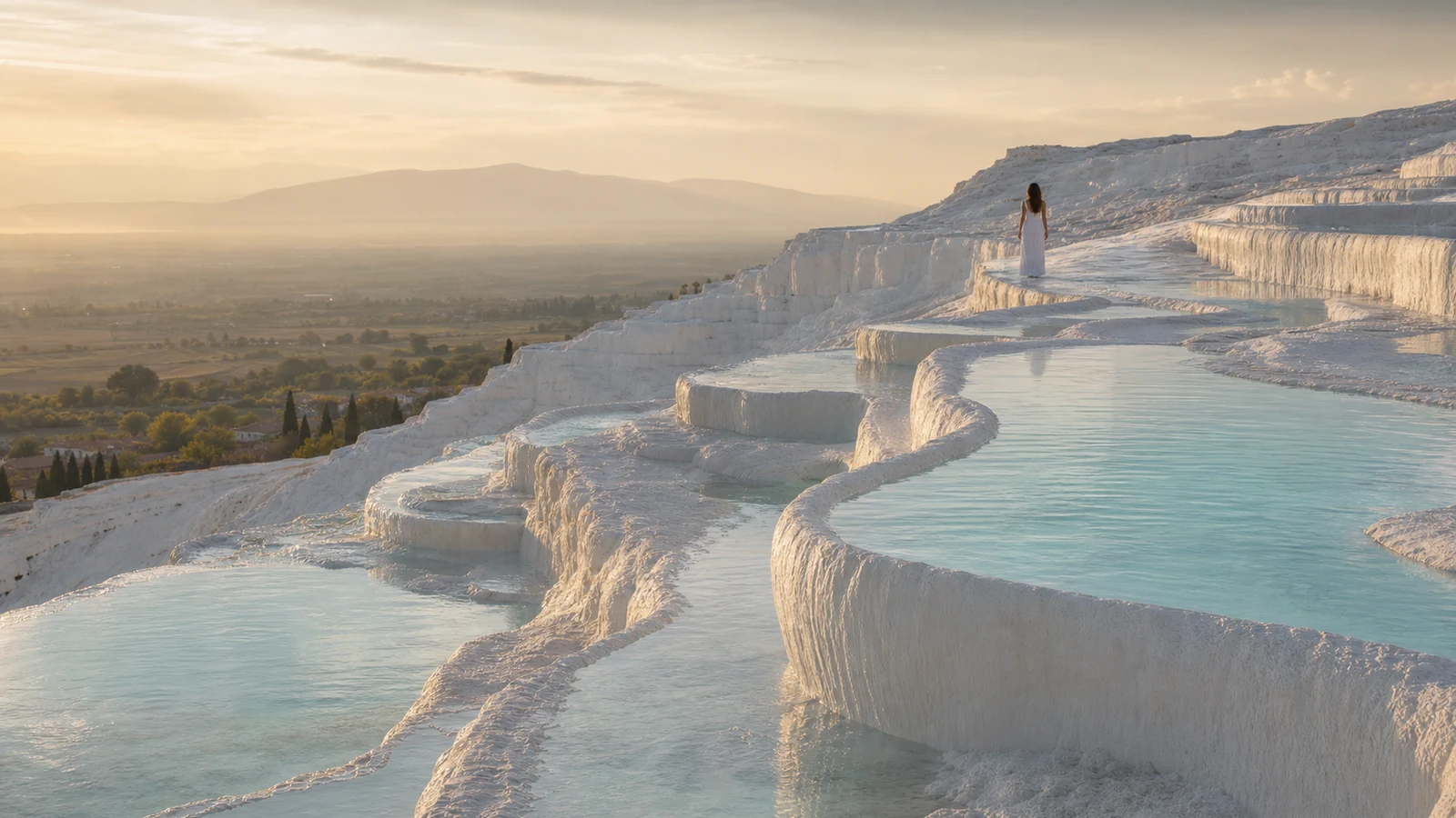 Terrazas blancas de travertino y aguas termales de Pamukkale